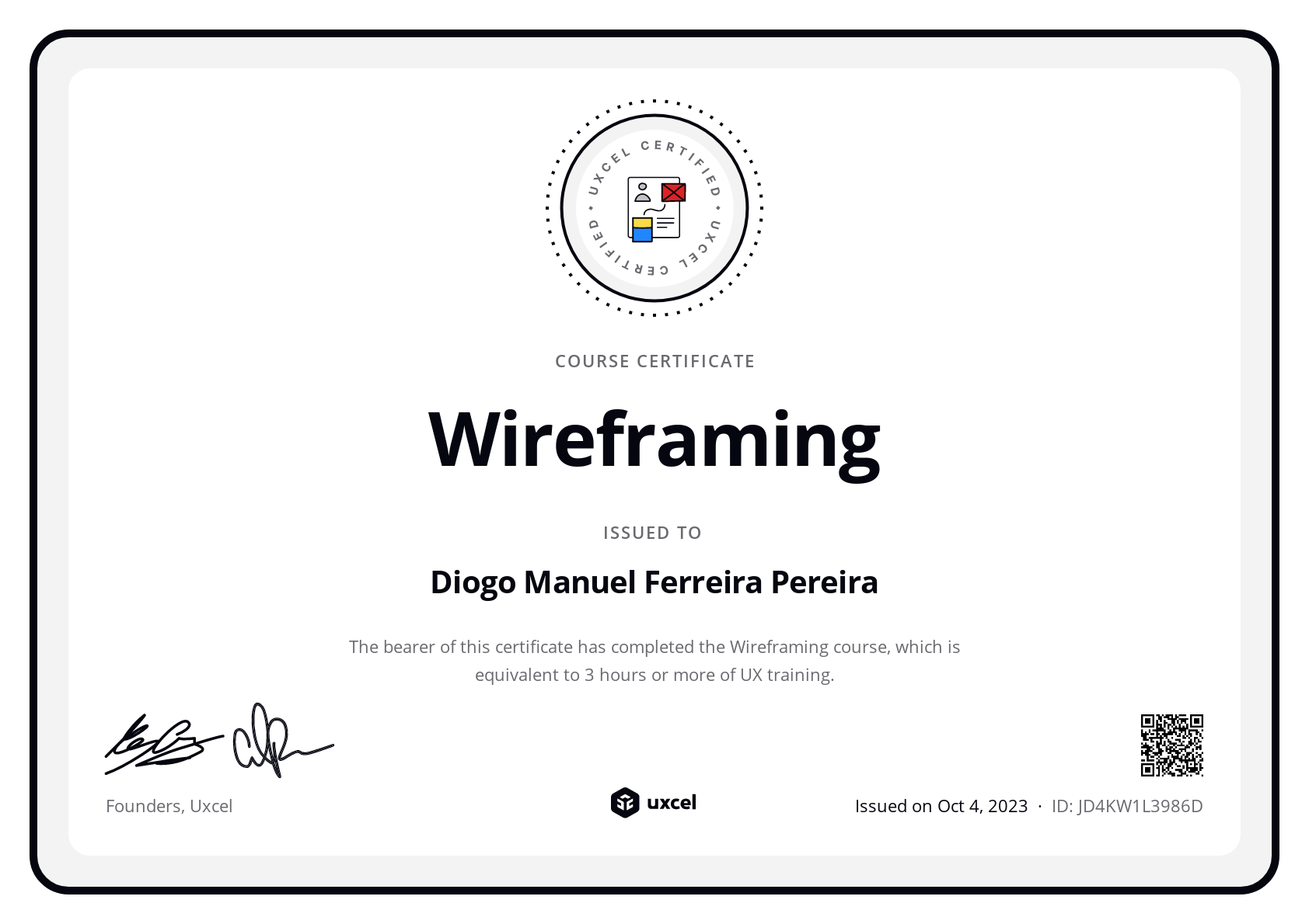 Diogo Manuel Ferreira Pereira's certificate